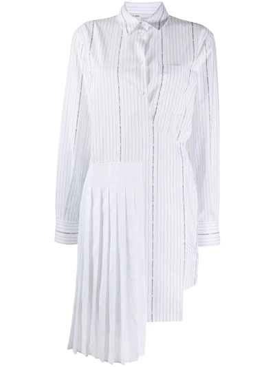 Shop Off-white Wrap-front Striped Shirt Dress In White