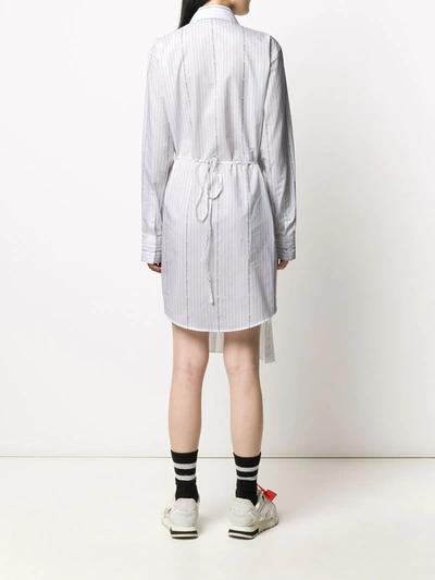 Shop Off-white Wrap-front Striped Shirt Dress In White