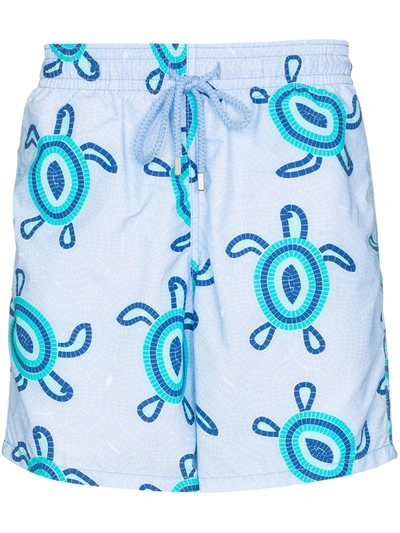 Shop Vilebrequin Moorea Mosaic Turtles Swim Shorts In Blau