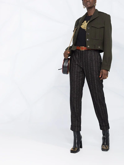 Shop Dolce & Gabbana Pinstripe Cropped Trousers In Black