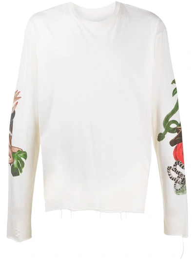 Shop Alchemist Long-sleeved Ripped T-shirt In Neutrals