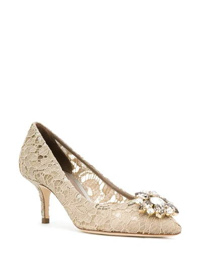 Shop Dolce & Gabbana Rainbow Lace 60mm Brooch-detail Pumps In Neutrals