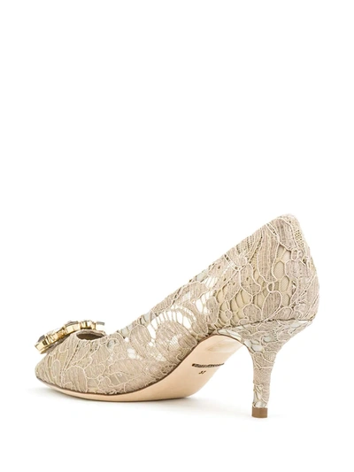 Shop Dolce & Gabbana Rainbow Lace 60mm Brooch-detail Pumps In Neutrals