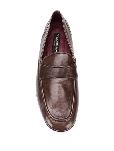 Shop Dolce & Gabbana Leather Slip-on Loafers In Brown