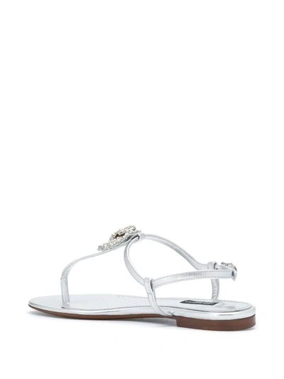 Shop Dolce & Gabbana Devotion Leather Thong Sandals In Silver