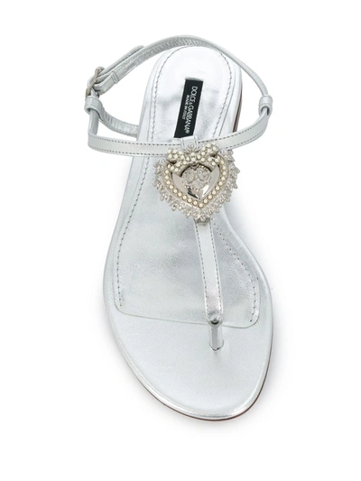 Shop Dolce & Gabbana Devotion Leather Thong Sandals In Silver
