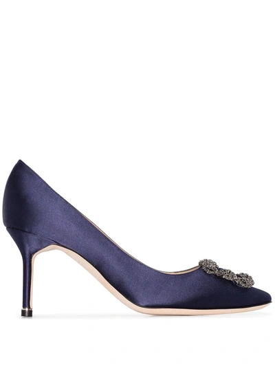 Shop Manolo Blahnik Hangisi 70mm Satin Pumps In Blue