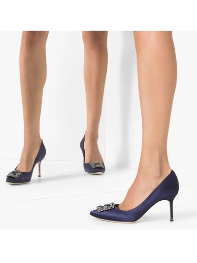 Shop Manolo Blahnik Hangisi 70mm Satin Pumps In Blue