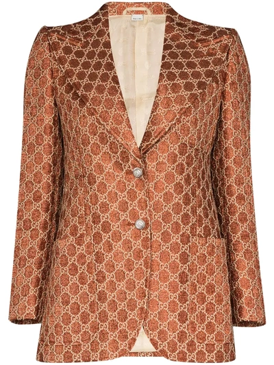 Shop Gucci Gg Jacquard Single-breasted Blazer In Orange