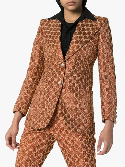 Shop Gucci Gg Jacquard Single-breasted Blazer In Orange