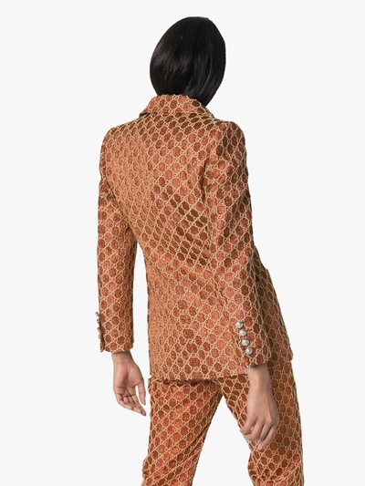 Shop Gucci Gg Jacquard Single-breasted Blazer In Orange