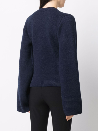 Shop Khaite V-neck Cashmere Cardigan In Blue