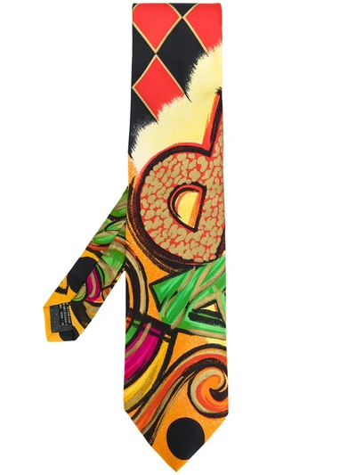 Pre-owned Versace Abstract Print Tie In Multicolour