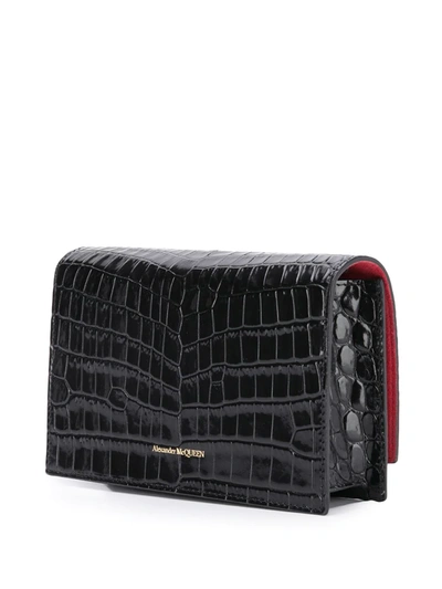 Alexander Mcqueen Skull Small Embossed Croc Leather Crossbody Bag In Black