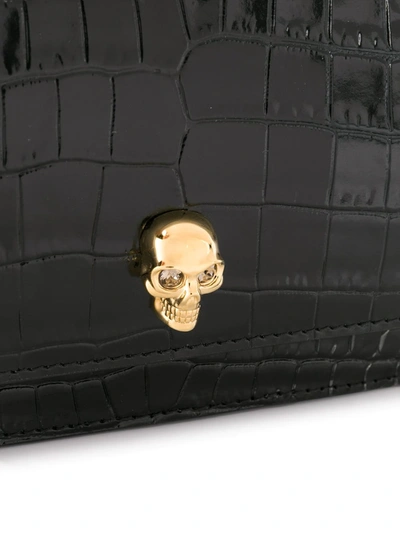 Alexander Mcqueen Skull Small Embossed Croc Leather Crossbody Bag In Black