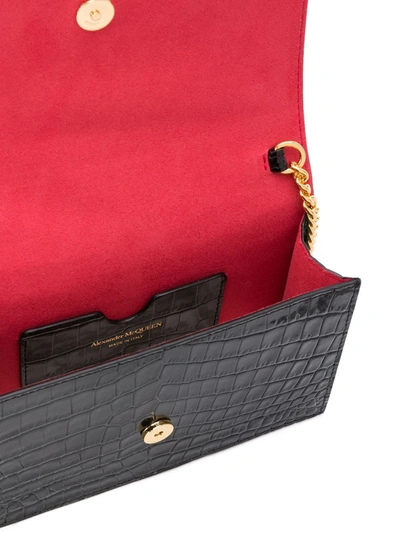 Alexander Mcqueen Skull Small Embossed Croc Leather Crossbody Bag In Black