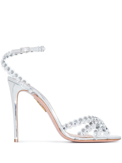 Shop Aquazzura Tequilla 105mm Sandal In Silver