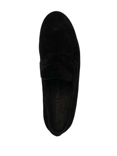 Officine Creative Suede Penny Loafers In Black