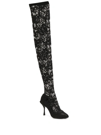 Shop Dolce & Gabbana Lace Overlay Pumps In Black