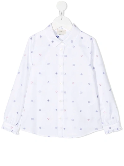 Shop Gucci Embroidered Cotton-shirt In White