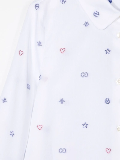 Shop Gucci Embroidered Cotton-shirt In White