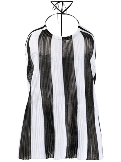 Shop Balmain Knitted Striped Halter Neck Top In Black