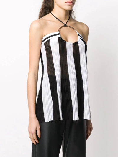 Shop Balmain Knitted Striped Halter Neck Top In Black