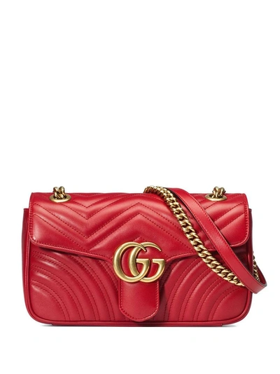Shop Gucci Gg Marmont Small Leather Matelassé Shoulder Bag In Red