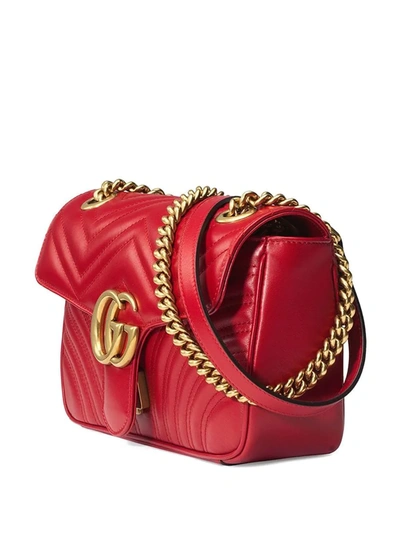 Shop Gucci Gg Marmont Small Leather Matelassé Shoulder Bag In Red