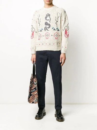 Shop Kenzo Embroidered Knit Jumper In Neutrals
