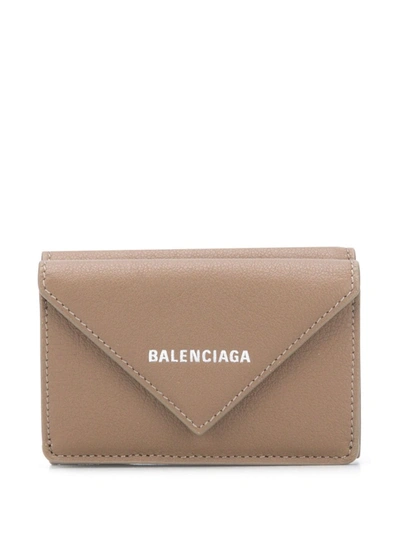 Shop Balenciaga Mini Paper Wallet In Brown