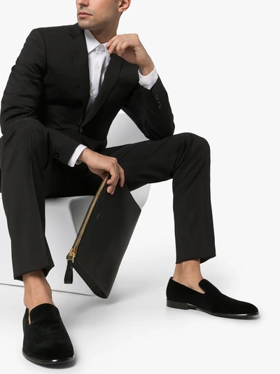 Dolce & Gabbana Black Dg Crown Embroidery Loafers Slip On Shoes