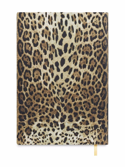 Shop Dolce & Gabbana Medium Leopard-print Leather Ruled Notebook In Brown