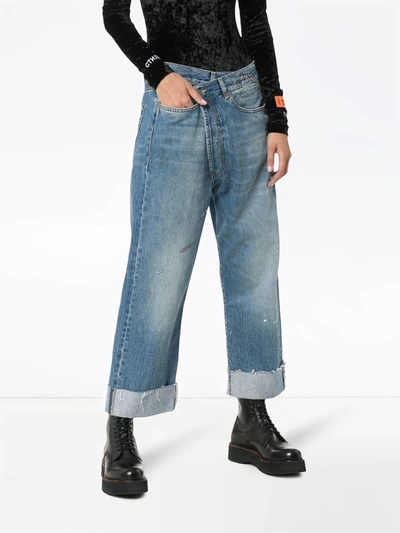 Shop R13 Crossover Asymmetric High-rise Straight-leg Jeans In Blue