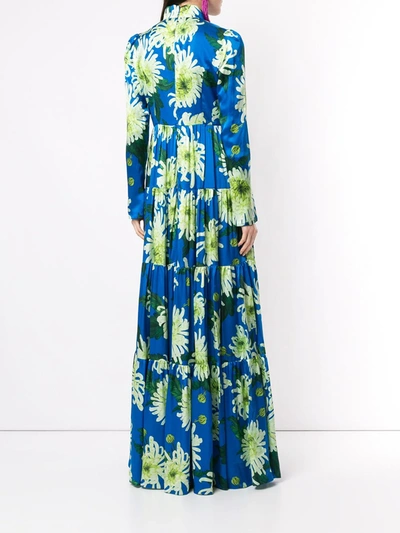 Shop Andrew Gn Floral Long-sleeve Maxi Dress In Blue