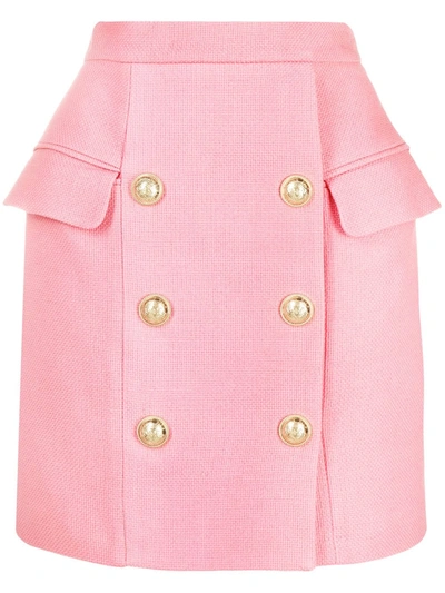 Shop Balmain Button-detail Mini Skirt In Pink