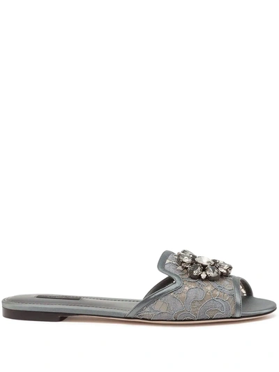 Shop Dolce & Gabbana Embellished-detail Slip-on Sandals In Grey