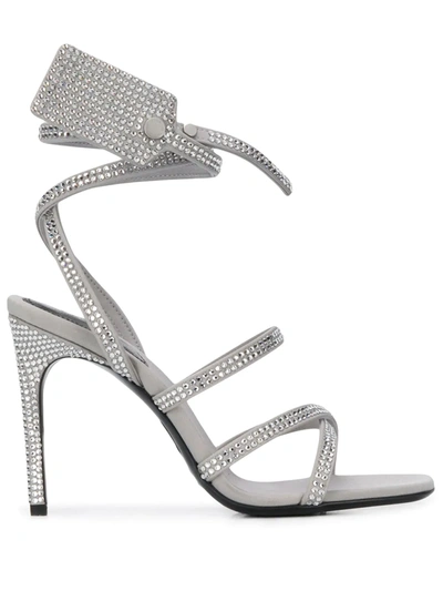 Shop Off-white Zip-tie Crystal-embellished Sandals In Grey