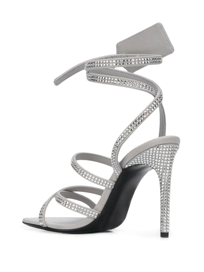 Shop Off-white Zip-tie Crystal-embellished Sandals In Grey