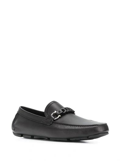 Ferragamo Black Leather Driver Gancini Loafers In Black