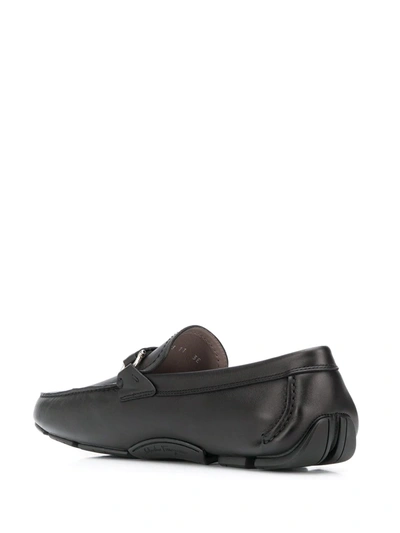 Ferragamo Black Leather Driver Gancini Loafers In Black