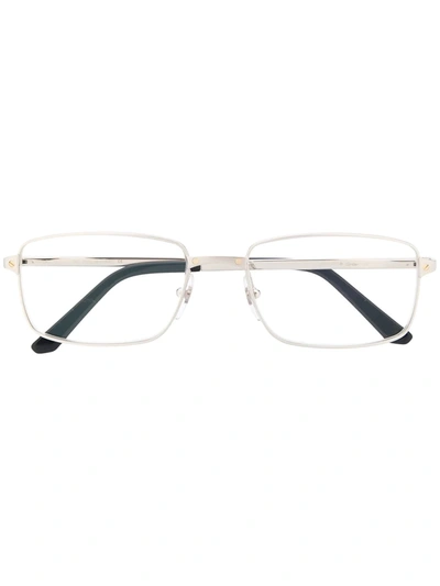 Shop Cartier Rectangular Frame Glasses In Silver