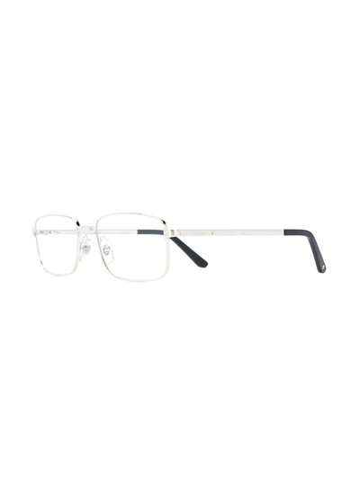 Shop Cartier Rectangular Frame Glasses In Silver