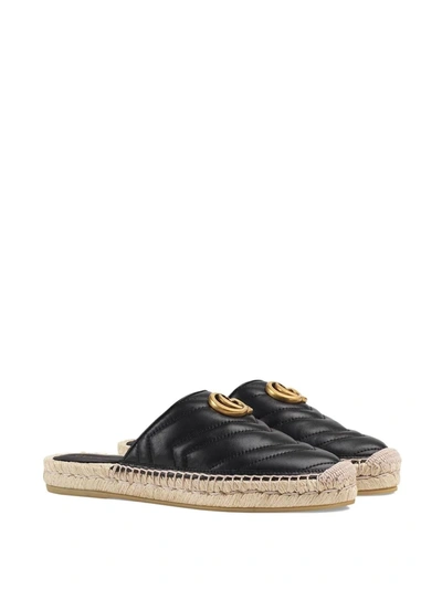 Shop Gucci Leather Espadrille With Double G In Black