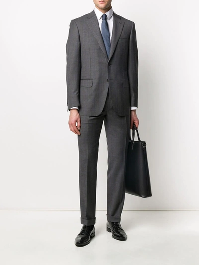 Shop Canali Windowpane Check Suit In Grey
