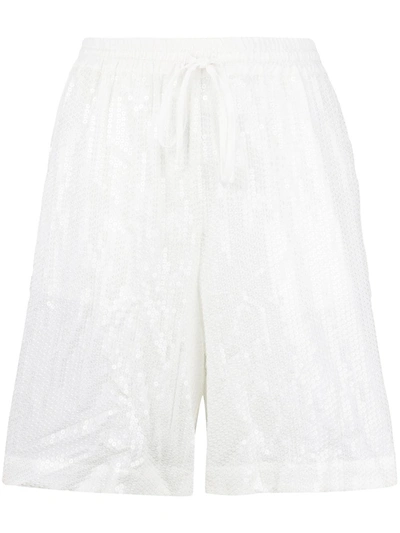Shop P.a.r.o.s.h Sequinned Drawstring Shorts In White