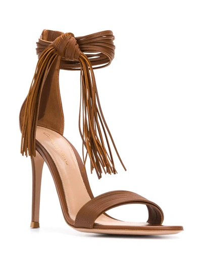 Shop Gianvito Rossi Fringed 100mm Sandals In Brown