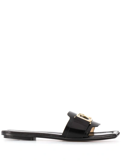 Shop Lanvin Square Toe Leather Sandals In Black