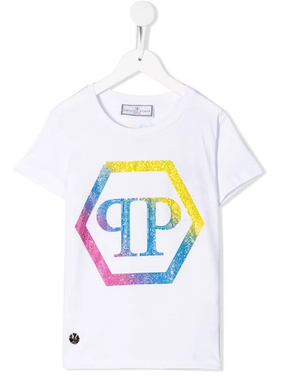 Shop Philipp Plein Junior Crystal Embellished T-shirt In White