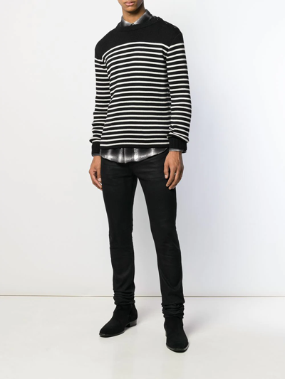 Shop Saint Laurent Marinère Striped Knitted Jumper In Black